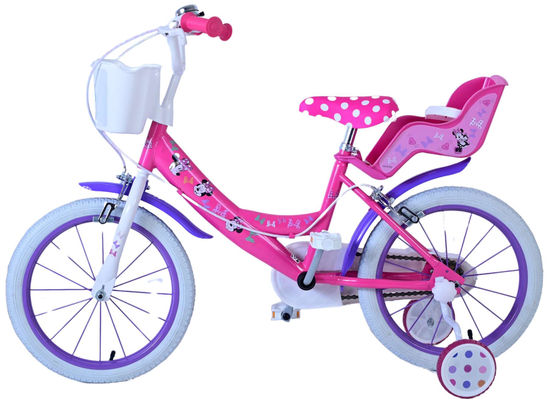 Minnie Barncykel Två Handbromsar 16 tum, Rosa - Lilla Cykelbutiken