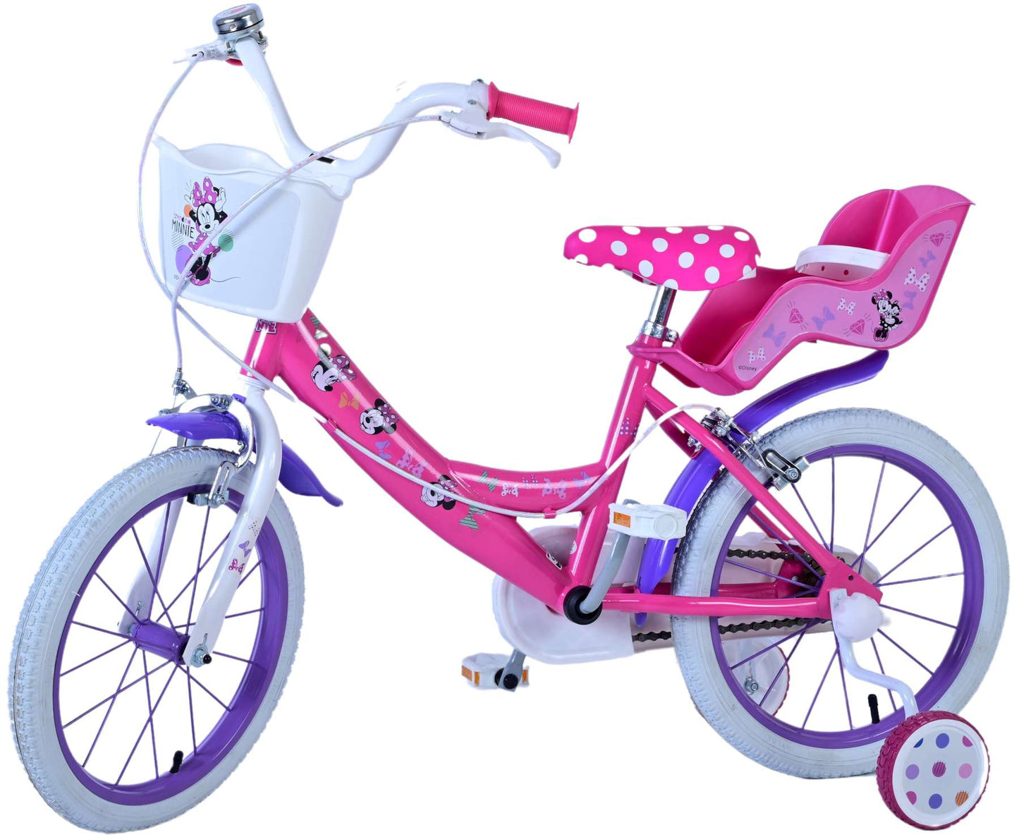 Minnie Barncykel Två Handbromsar 16 tum, Rosa - Lilla Cykelbutiken