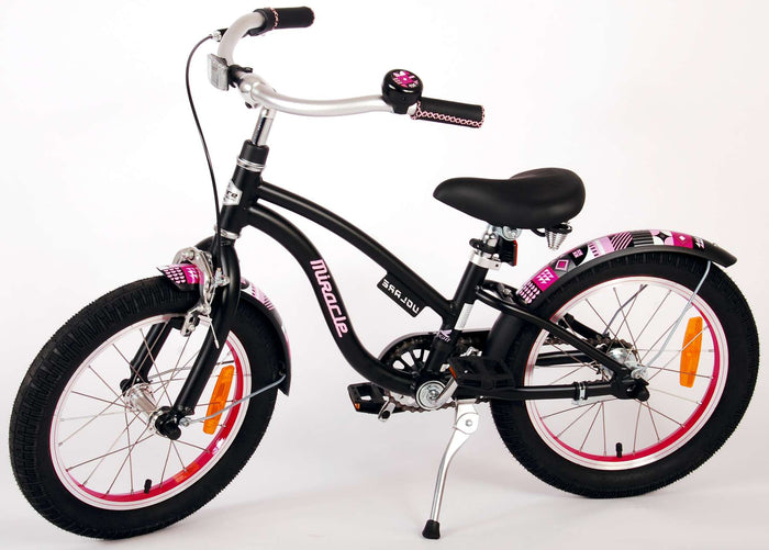 Volare Miracle Cruiser Barncykel 16 tum, Matt Svart - Lilla Cykelbutiken