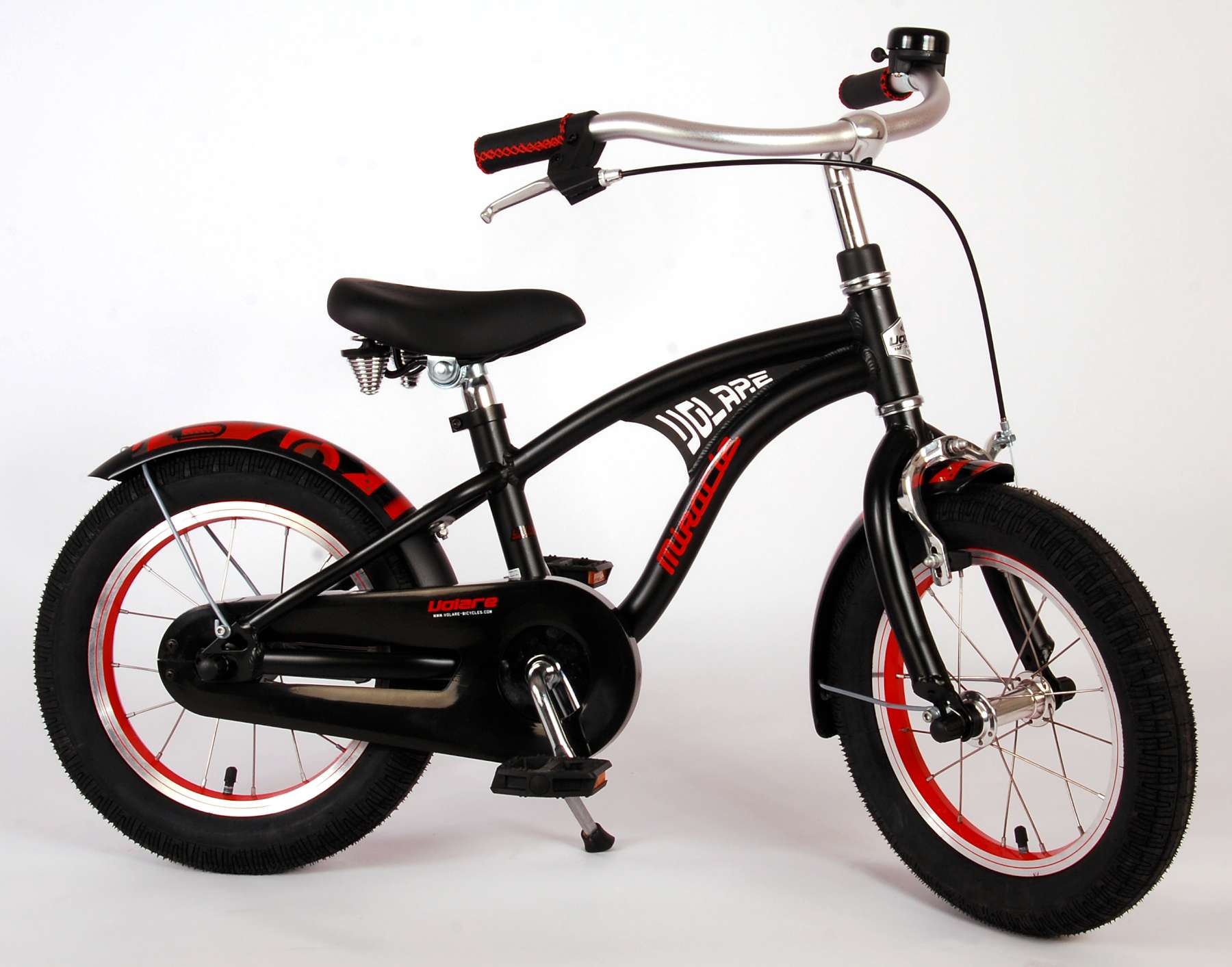 Volare Miracle Cruiser Barncykel 14 tum, Matt Svart - Lilla Cykelbutiken