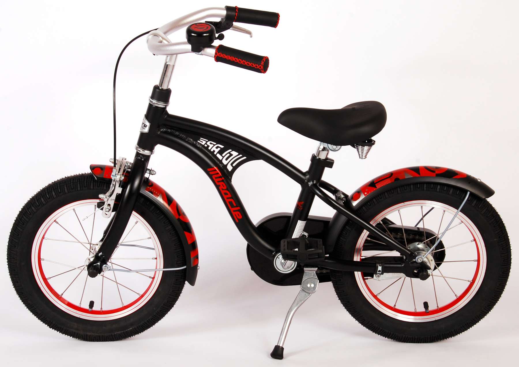 Volare Miracle Cruiser Barncykel 14 tum, Matt Svart - Lilla Cykelbutiken