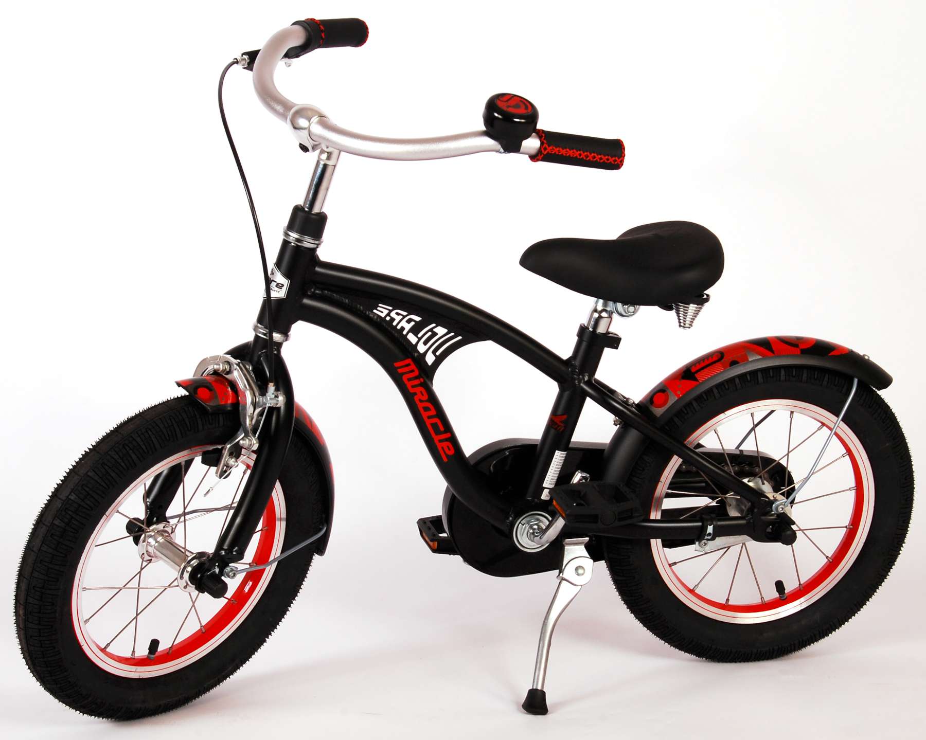 Volare Miracle Cruiser Barncykel 14 tum, Matt Svart - Lilla Cykelbutiken