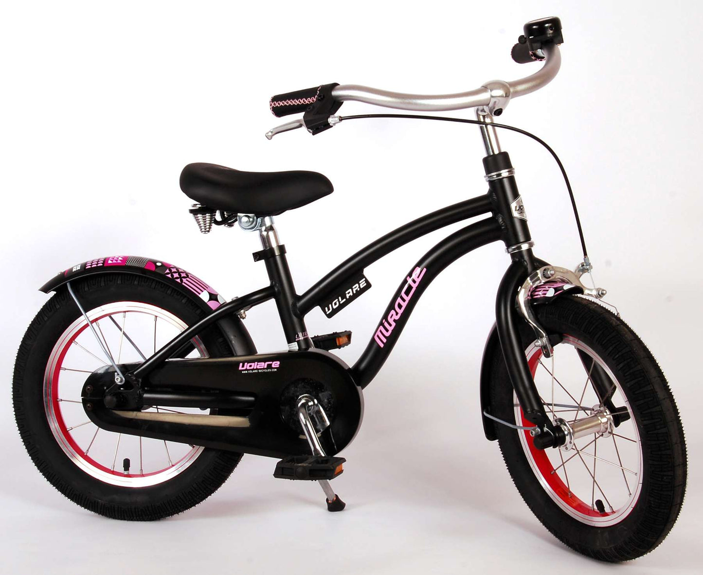 Volare Miracle Cruiser Barncykel 14 tum, Matt Svart - Lilla Cykelbutiken