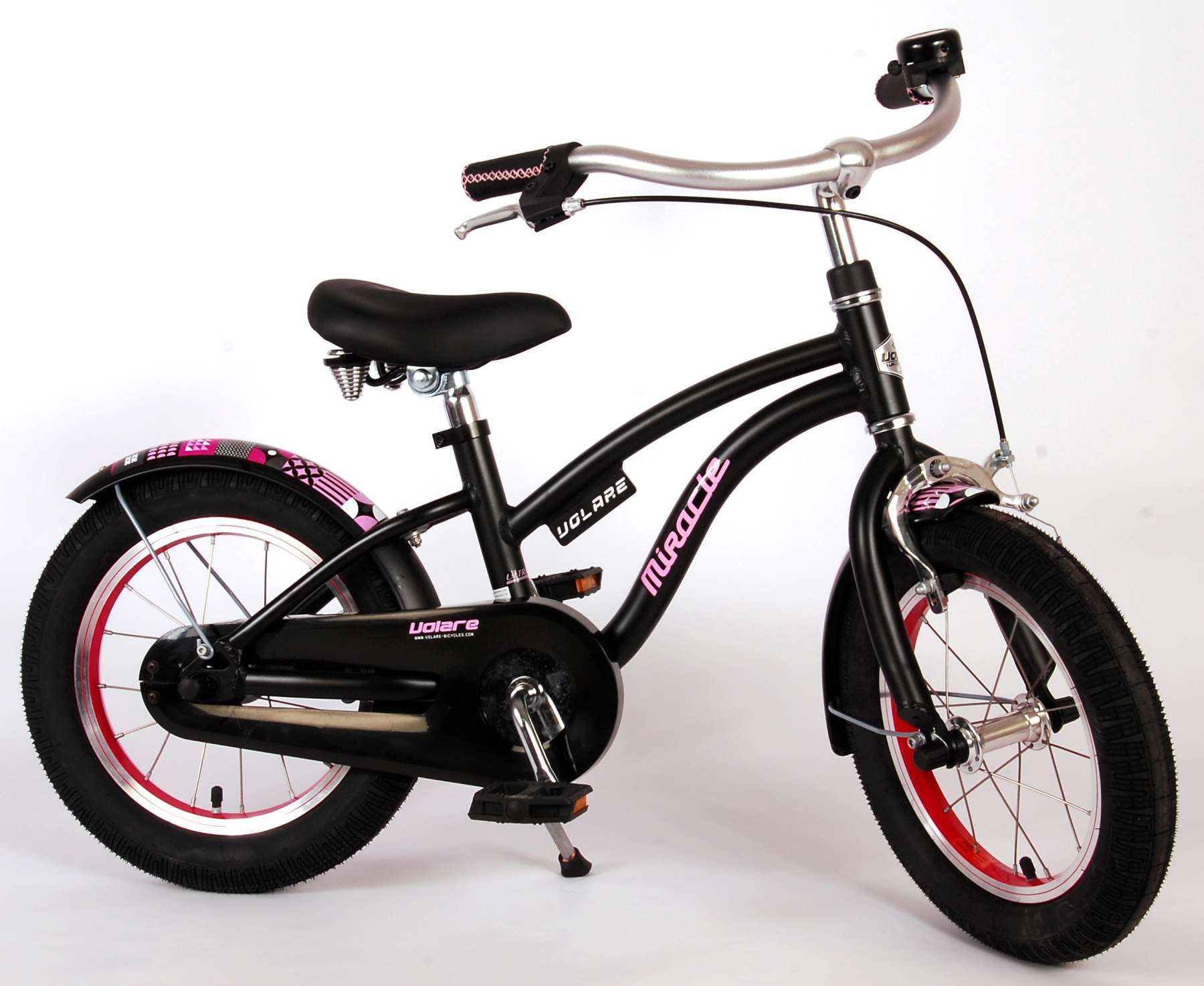 Volare Miracle Cruiser Barncykel 14 tum, Matt Svart - Lilla Cykelbutiken