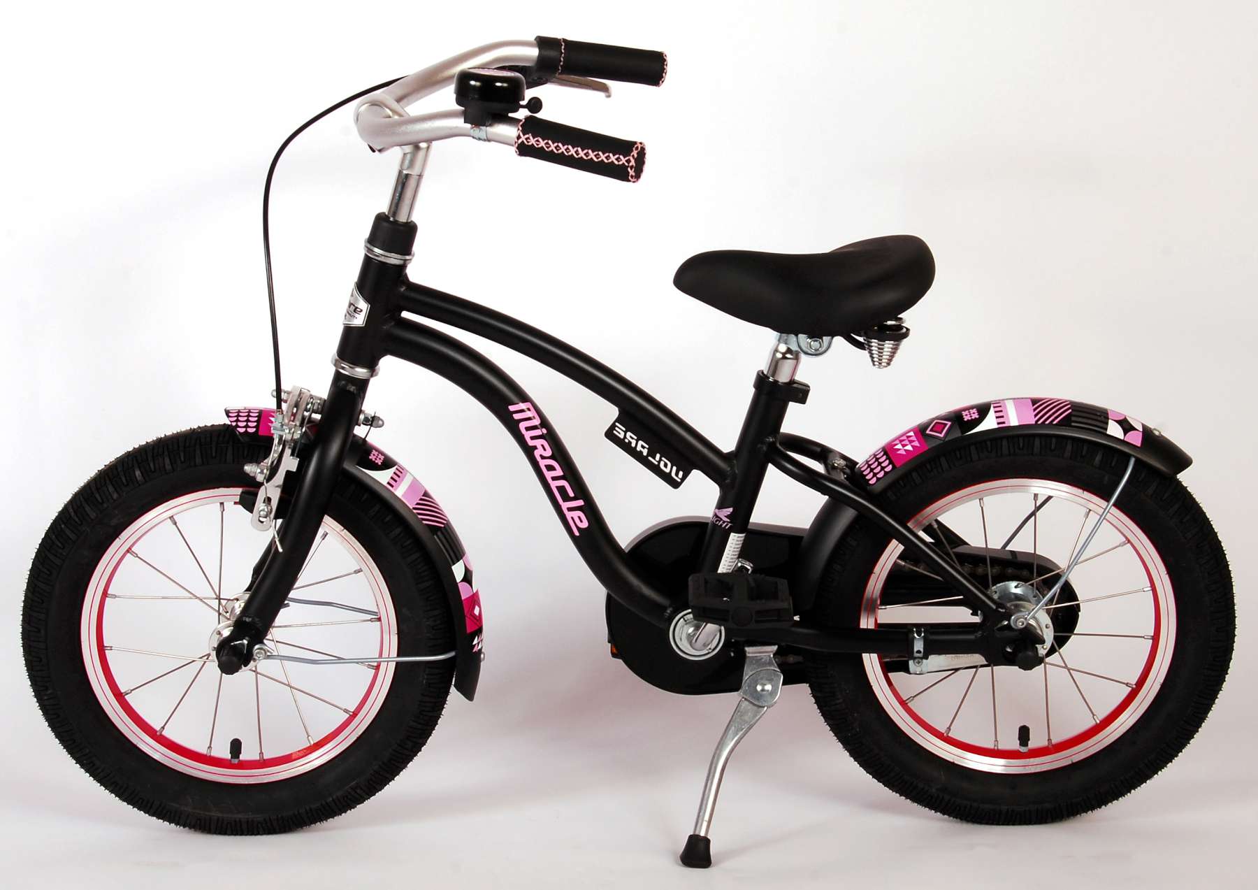 Volare Miracle Cruiser Barncykel 14 tum, Matt Svart - Lilla Cykelbutiken