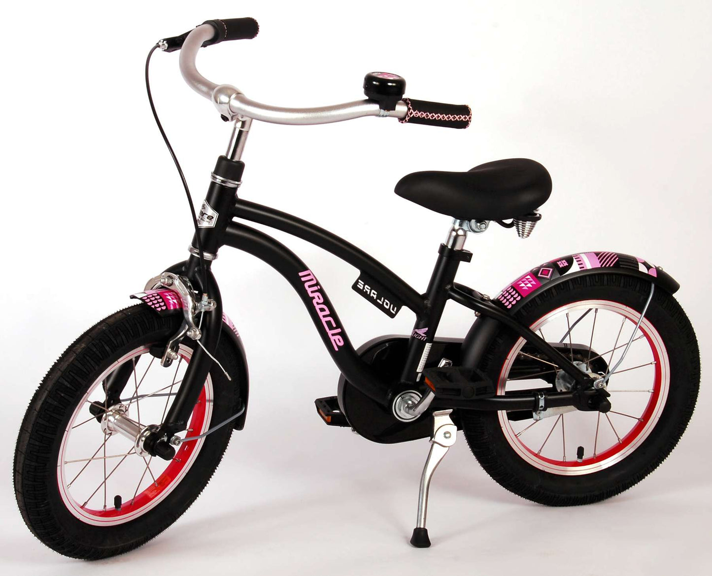 Volare Miracle Cruiser Barncykel 14 tum, Matt Svart - Lilla Cykelbutiken