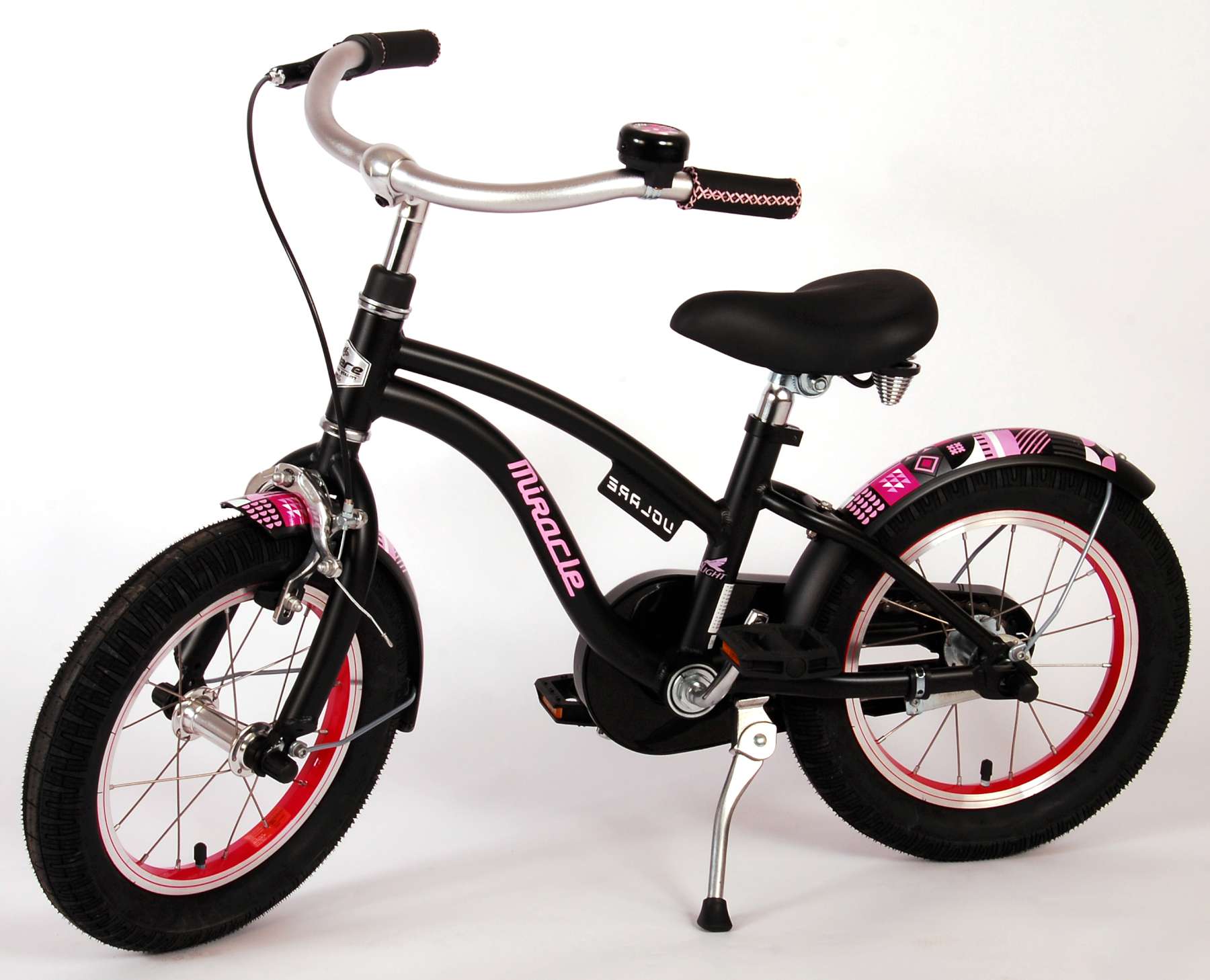 Volare Miracle Cruiser Barncykel 14 tum, Matt Svart - Lilla Cykelbutiken