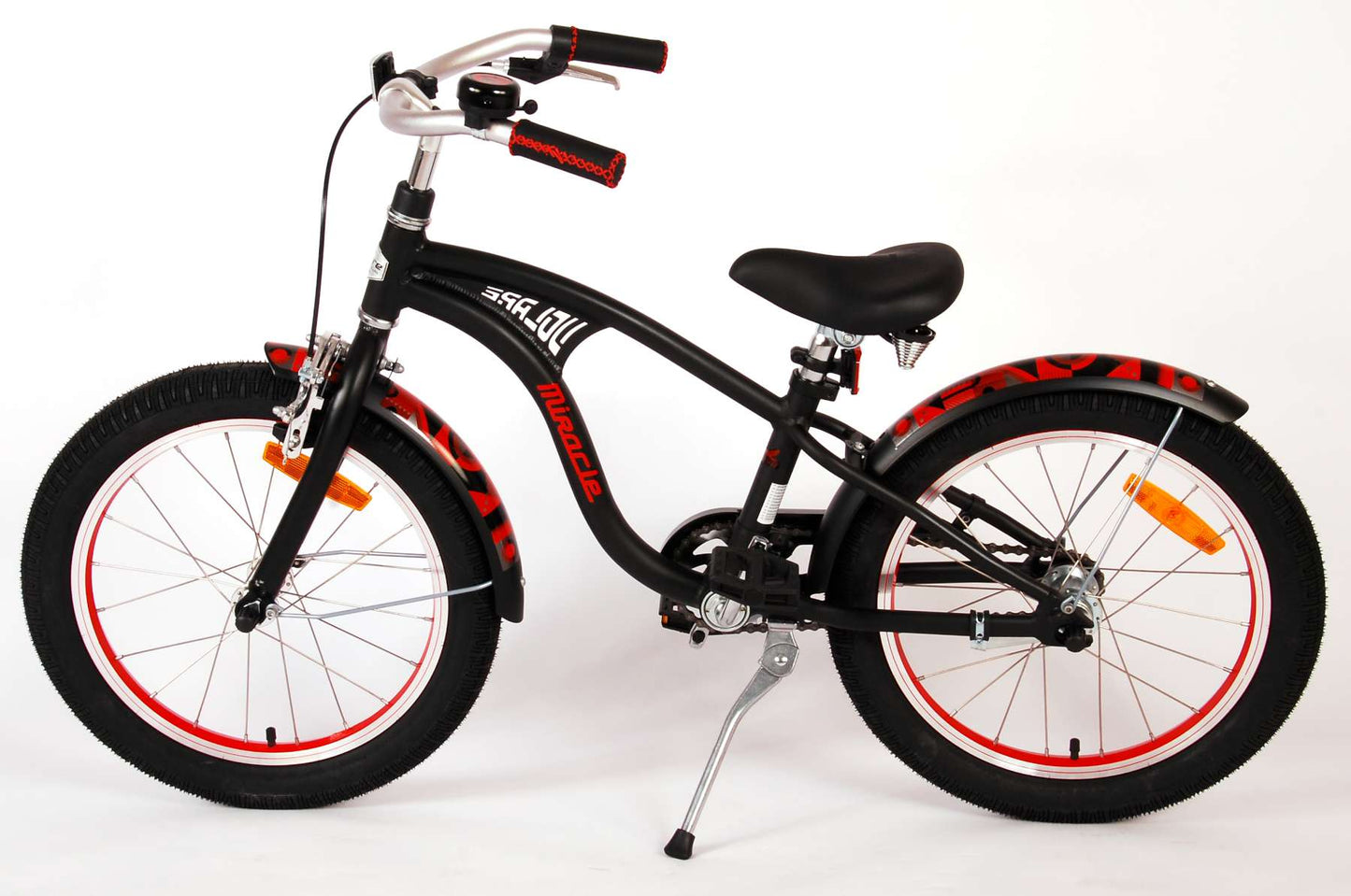 Volare Miracle Cruiser Barncykel 18 tum, Matt Svart - Lilla Cykelbutiken