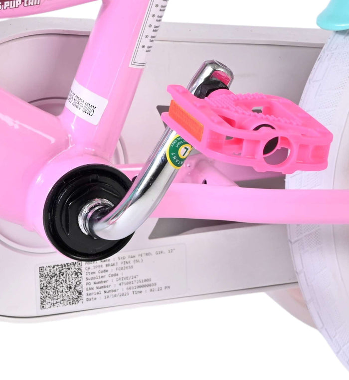 Volare Paw Patrol Barncykel 12 tum, dubbla handbromsar, Rosa - För barn 3-4 år