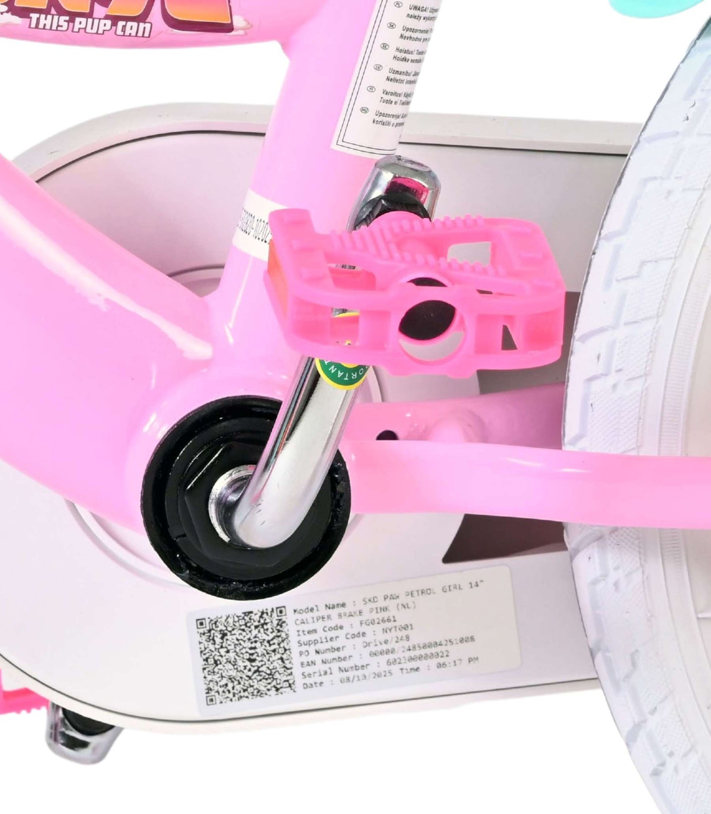 Paw Patrol Barncykel 14 tum, dubbla handbromsar, Rosa - För barn 5-5 år