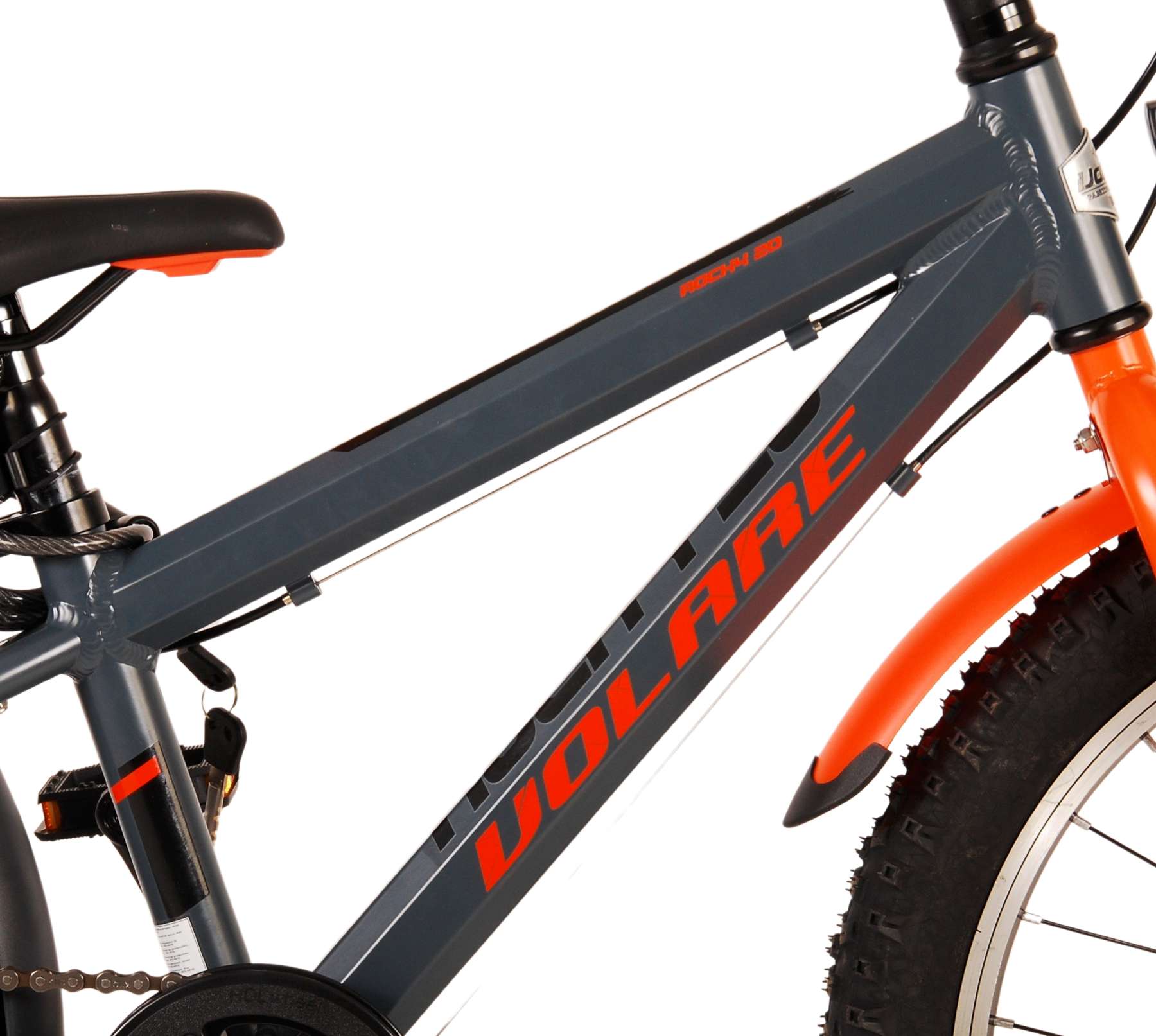 Volare Rocky Barncykel 20 tum, Grå Orange 6 växlar - Lilla Cykelbutiken