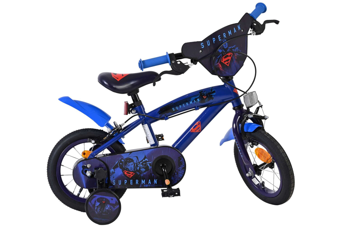 Volare Superman 12 Tum Barncykel Med Stödhjul, Blå - För barn 3-4 år