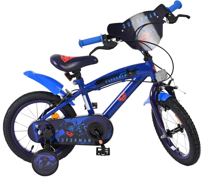 Superman Barncykel 14 tum, dubbla handbromsar, Blå - För barn 5-5 år