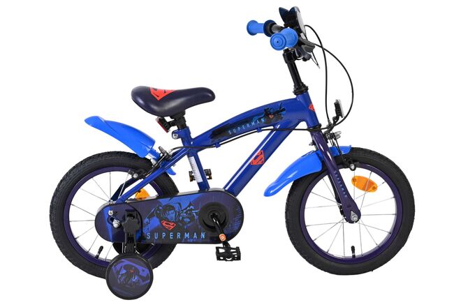 Superman Barncykel 14 tum, dubbla handbromsar, Blå - För barn 5-5 år
