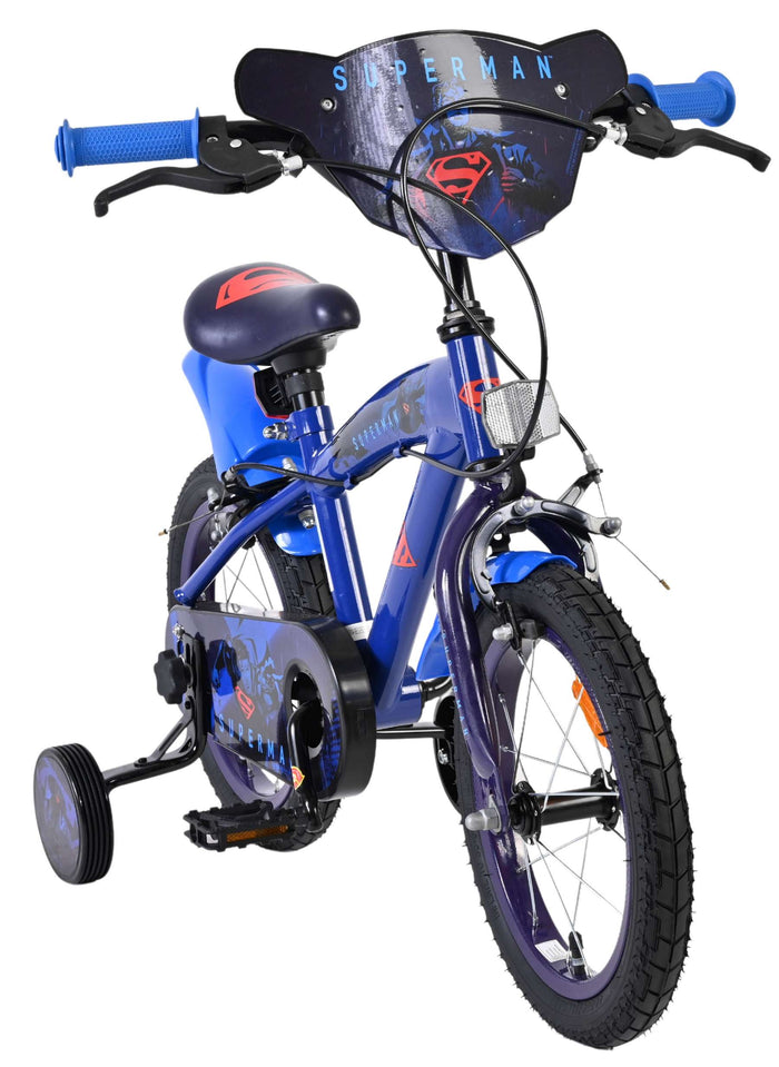Superman Barncykel 14 tum, dubbla handbromsar, Blå - För barn 5-5 år