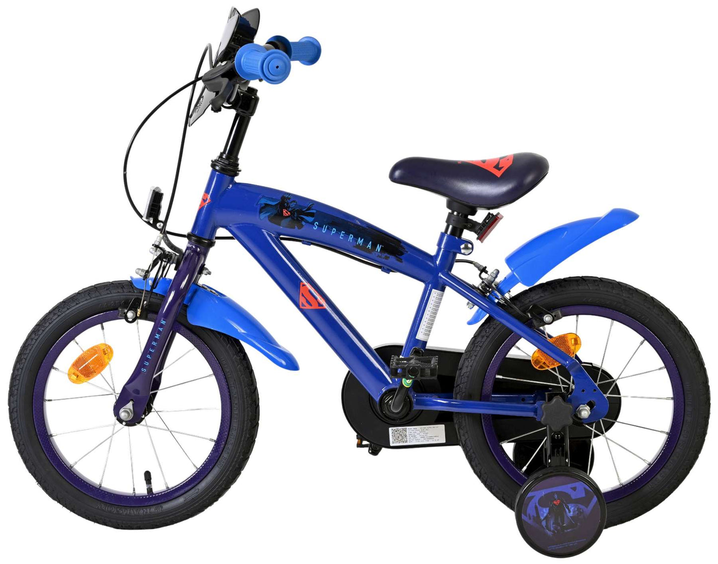 Superman Barncykel 14 tum, dubbla handbromsar, Blå - För barn 5-5 år