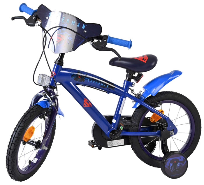 Superman Barncykel 14 tum, dubbla handbromsar, Blå - För barn 5-5 år
