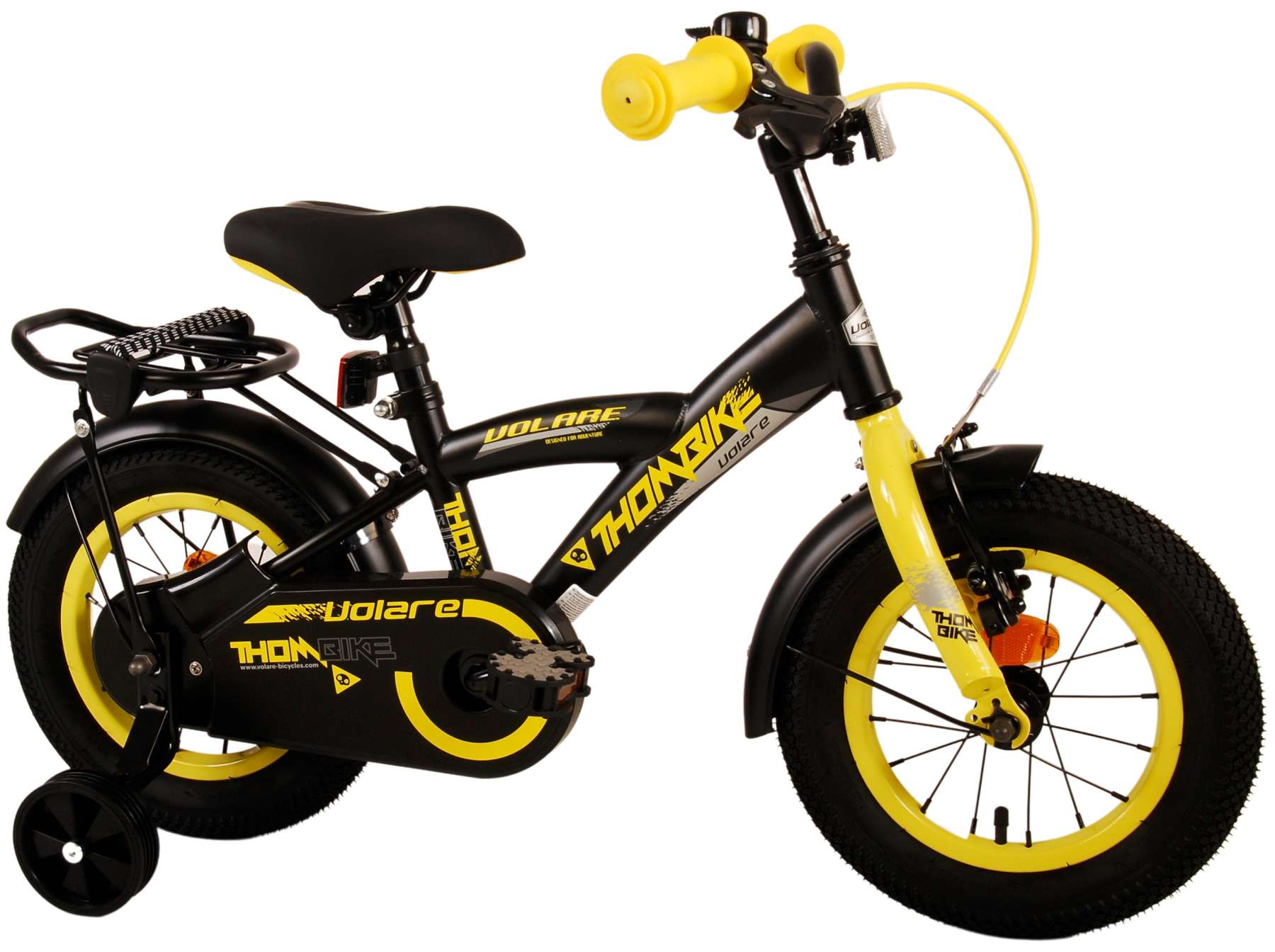 Volare Thombike Barncykel 12 tum, Svart Gul - Lilla Cykelbutiken