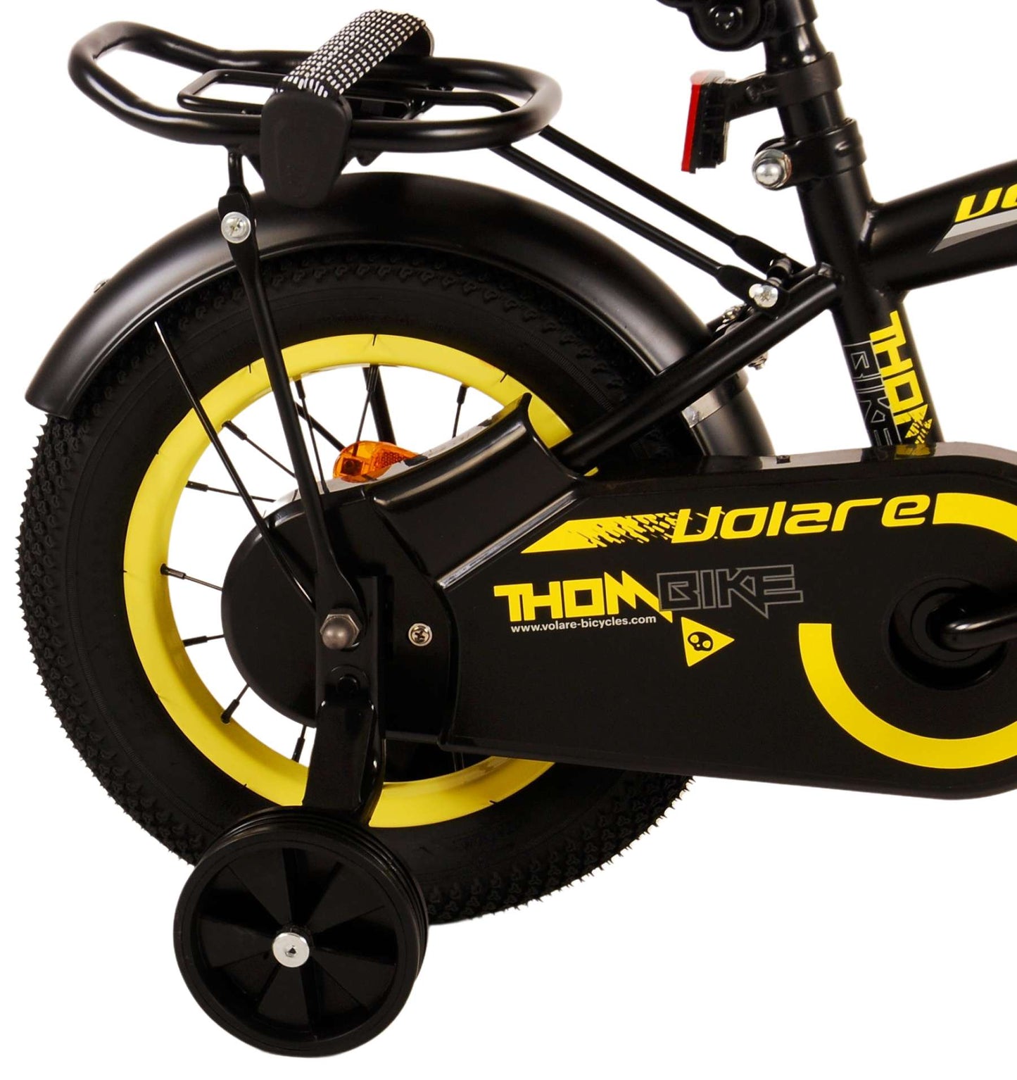 Volare Thombike Barncykel 12 tum, Svart Gul - Lilla Cykelbutiken