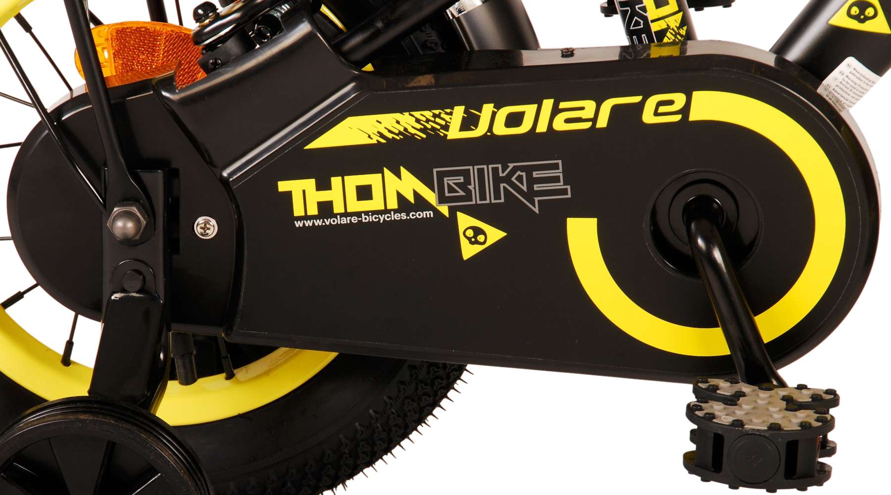 Volare Thombike Barncykel 12 tum, Svart Gul Två Handbromsar - Lilla Cykelbutiken