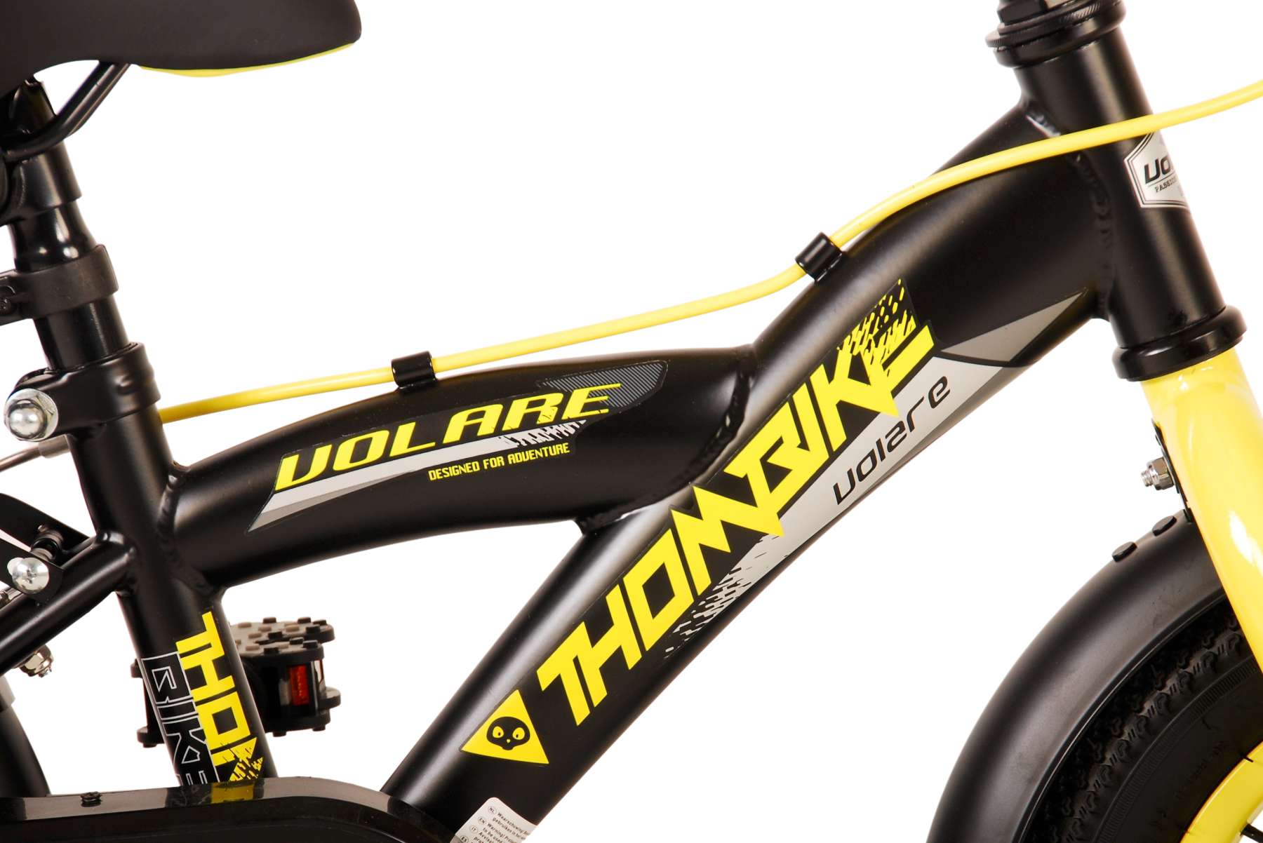 Volare Thombike Barncykel 12 tum, Svart Gul Två Handbromsar - Lilla Cykelbutiken