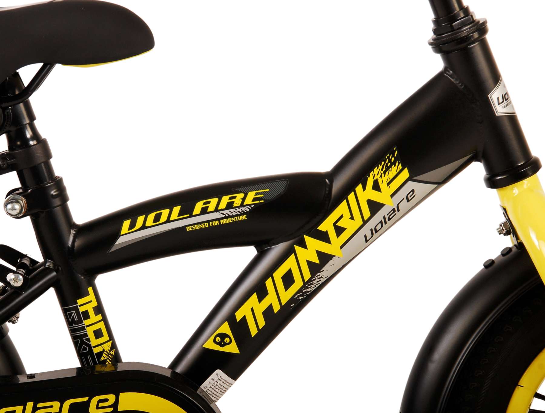 Volare Thombike Barncykel 12 tum, Svart Gul - Lilla Cykelbutiken