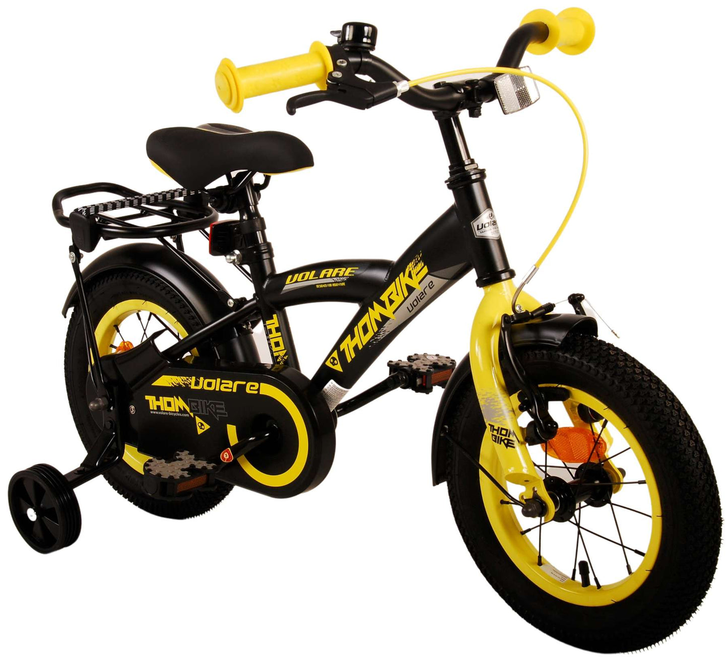 Volare Thombike Barncykel 12 tum, Svart Gul - Lilla Cykelbutiken