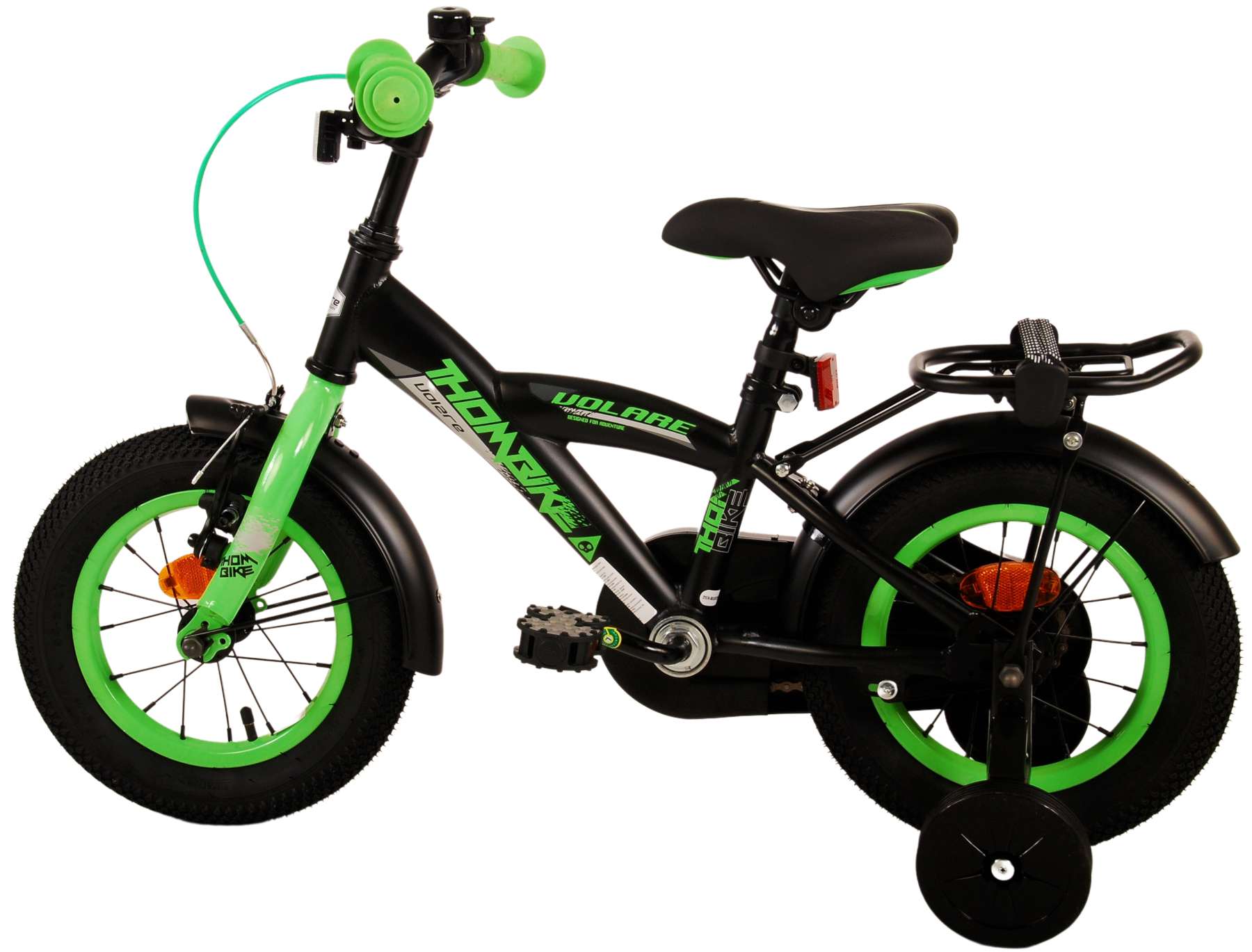 Volare Thombike Barncykel 12 tum, Svart Grön - Lilla Cykelbutiken