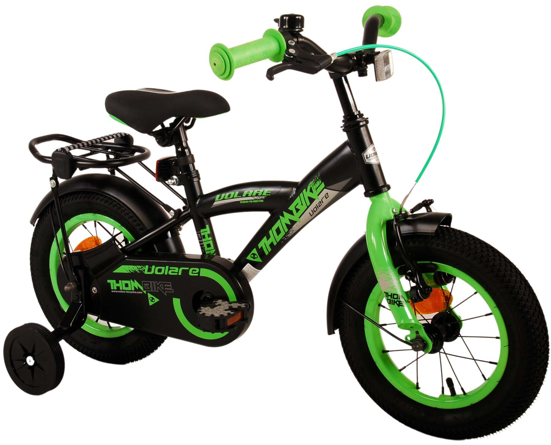 Volare Thombike Barncykel 12 tum, Svart Grön - Lilla Cykelbutiken