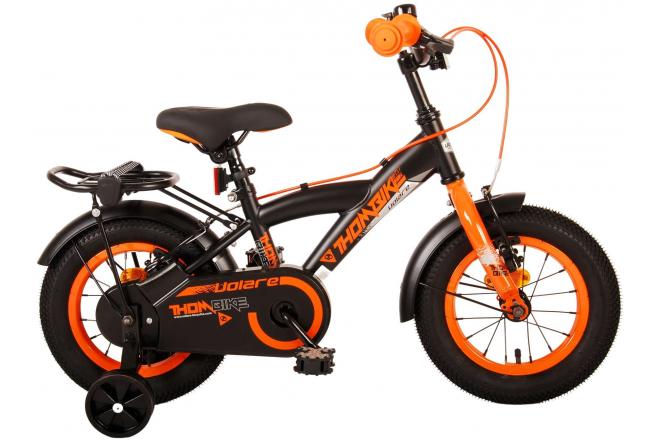 Volare Thombike Barncykel 12 tum, Svart Orange Två Handbromsar - Lilla Cykelbutiken