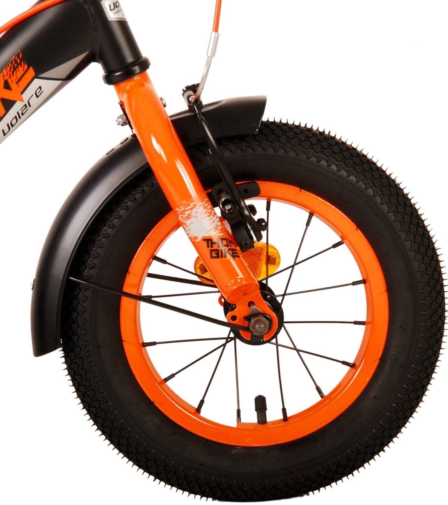 Volare Thombike Barncykel 12 tum, Svart Orange Två Handbromsar - Lilla Cykelbutiken