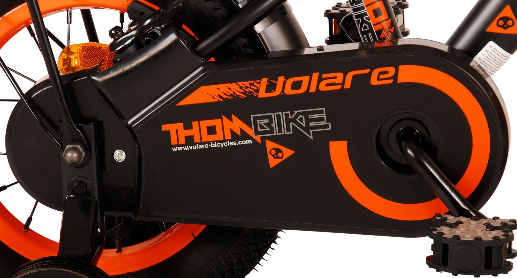 Volare Thombike Barncykel 12 tum, Svart Orange Två Handbromsar - Lilla Cykelbutiken