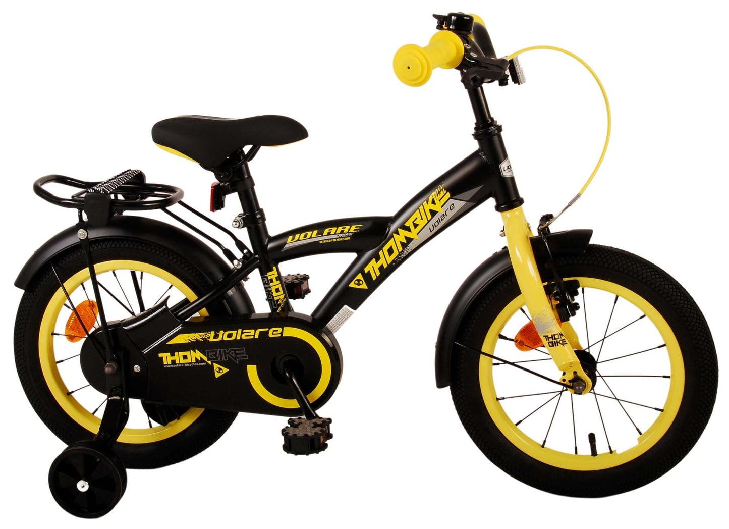 Volare Thombike Barncykel 14 tum, Svart Gul - Lilla Cykelbutiken