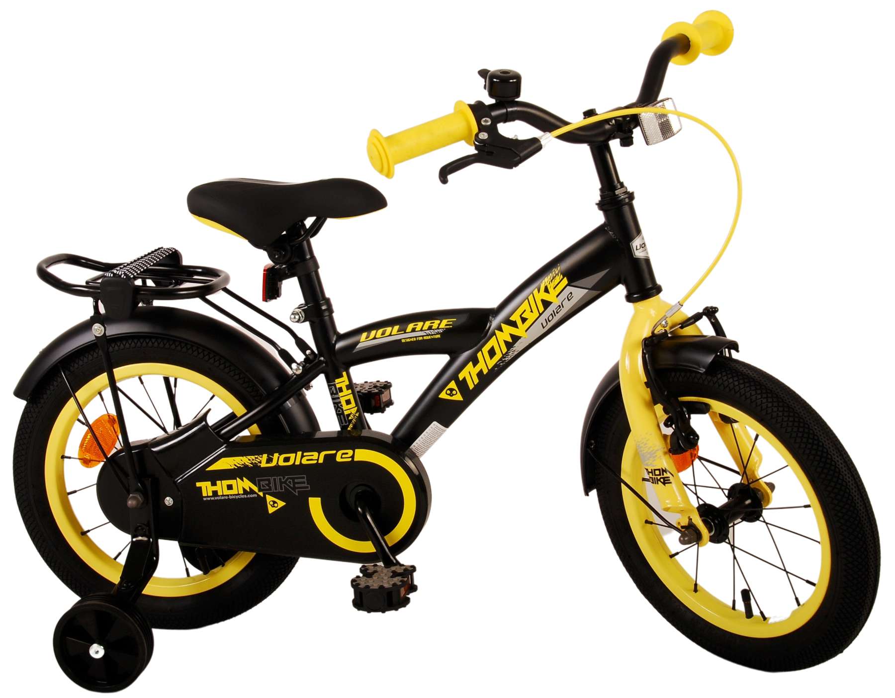 Volare Thombike Barncykel 14 tum, Svart Gul - Lilla Cykelbutiken