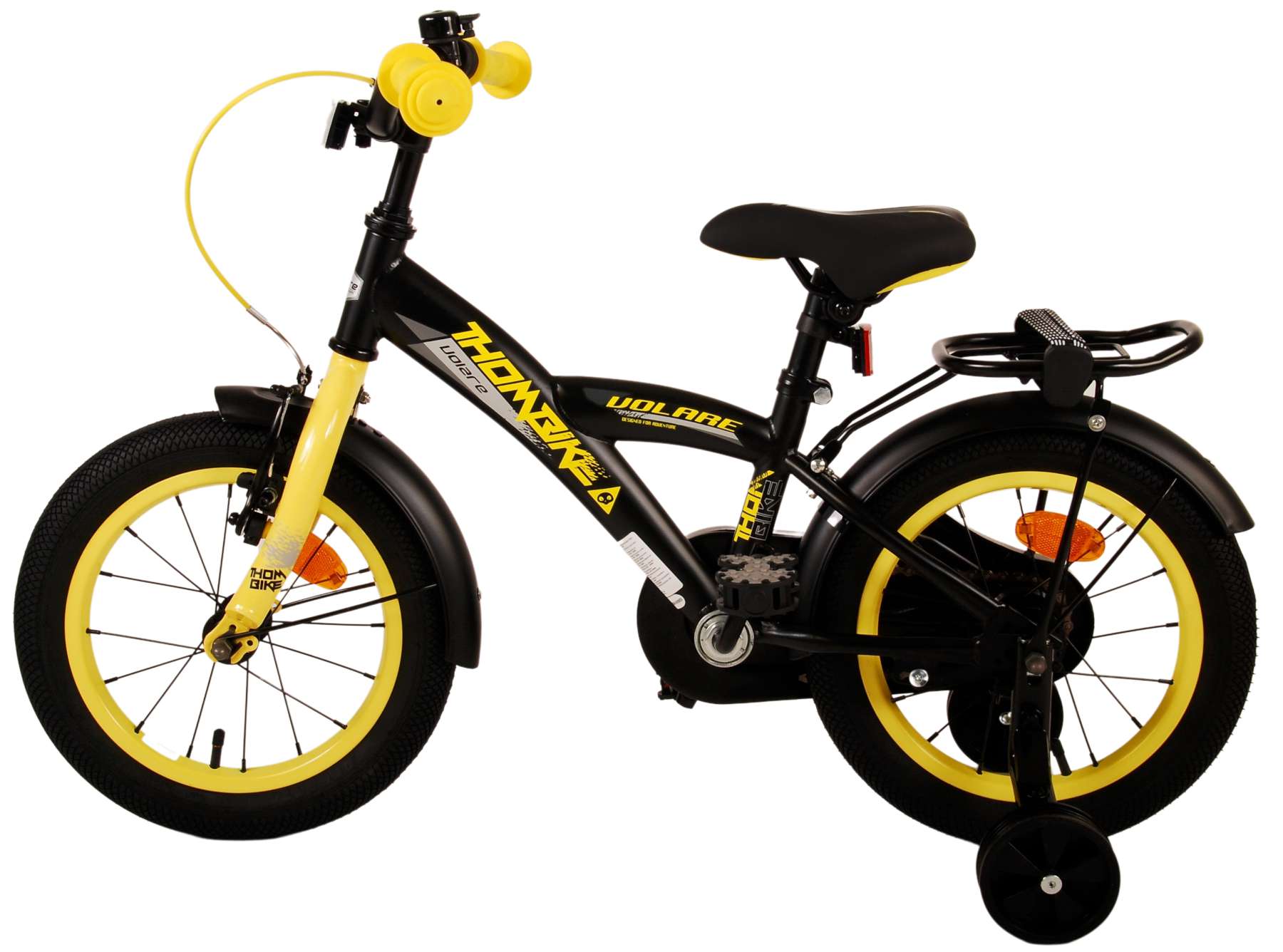 Volare Thombike Barncykel 14 tum, Svart Gul - Lilla Cykelbutiken