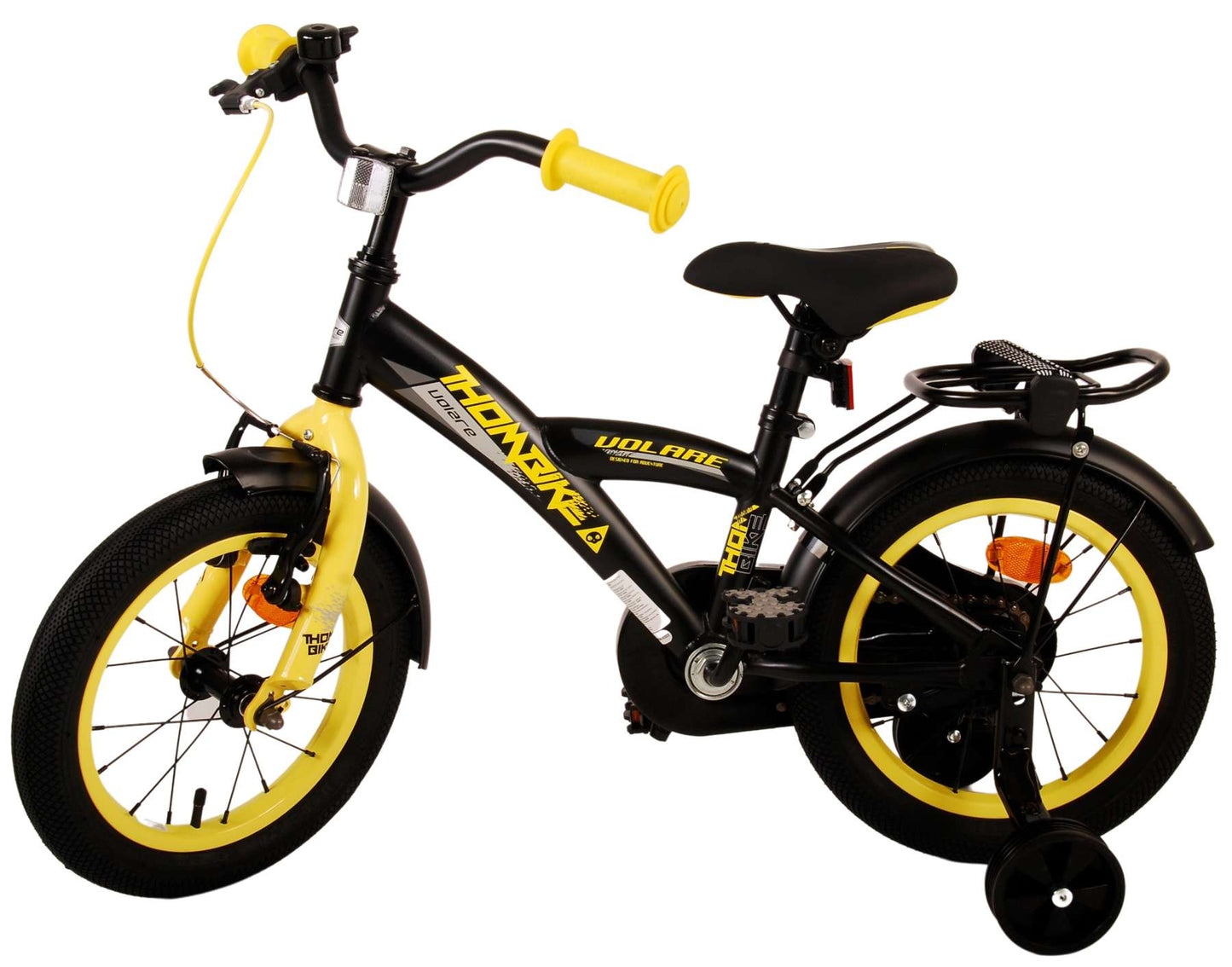 Volare Thombike Barncykel 14 tum, Svart Gul - Lilla Cykelbutiken