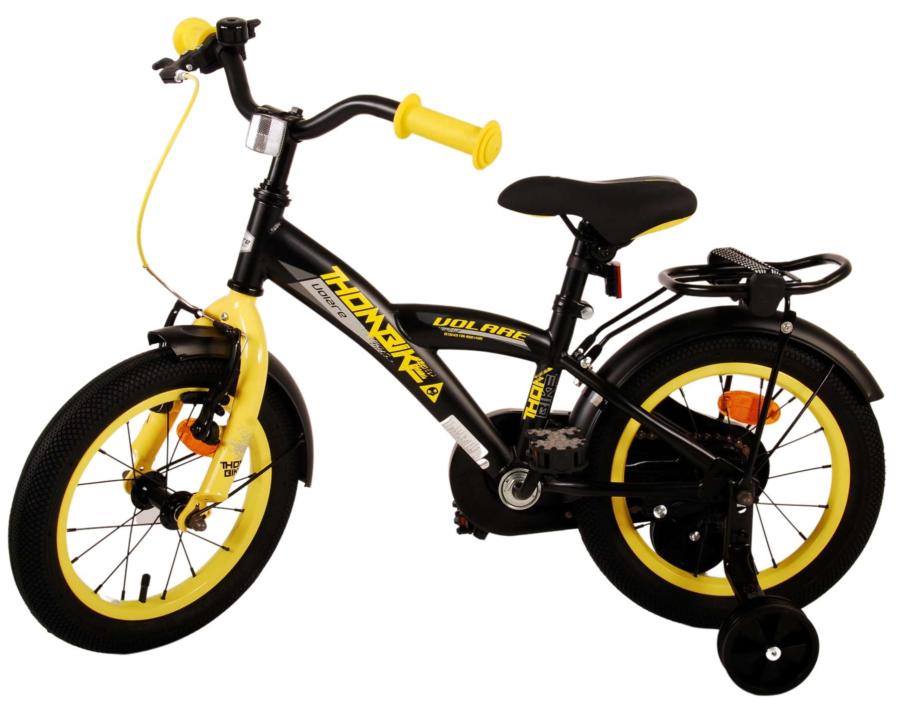 Volare Thombike Barncykel 14 tum, Svart Gul - Lilla Cykelbutiken