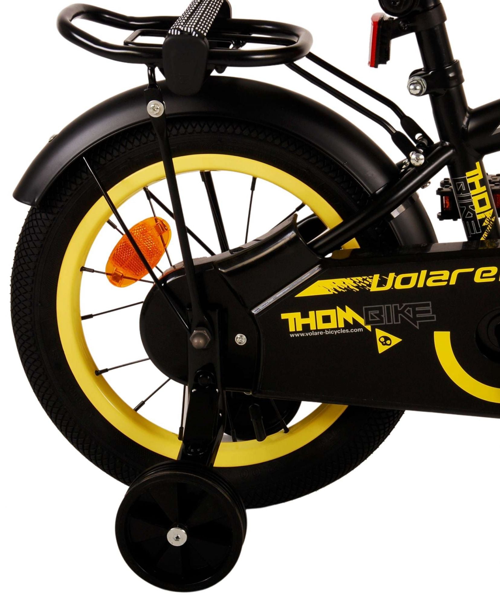 Volare Thombike Barncykel 14 tum, Svart Gul - Lilla Cykelbutiken