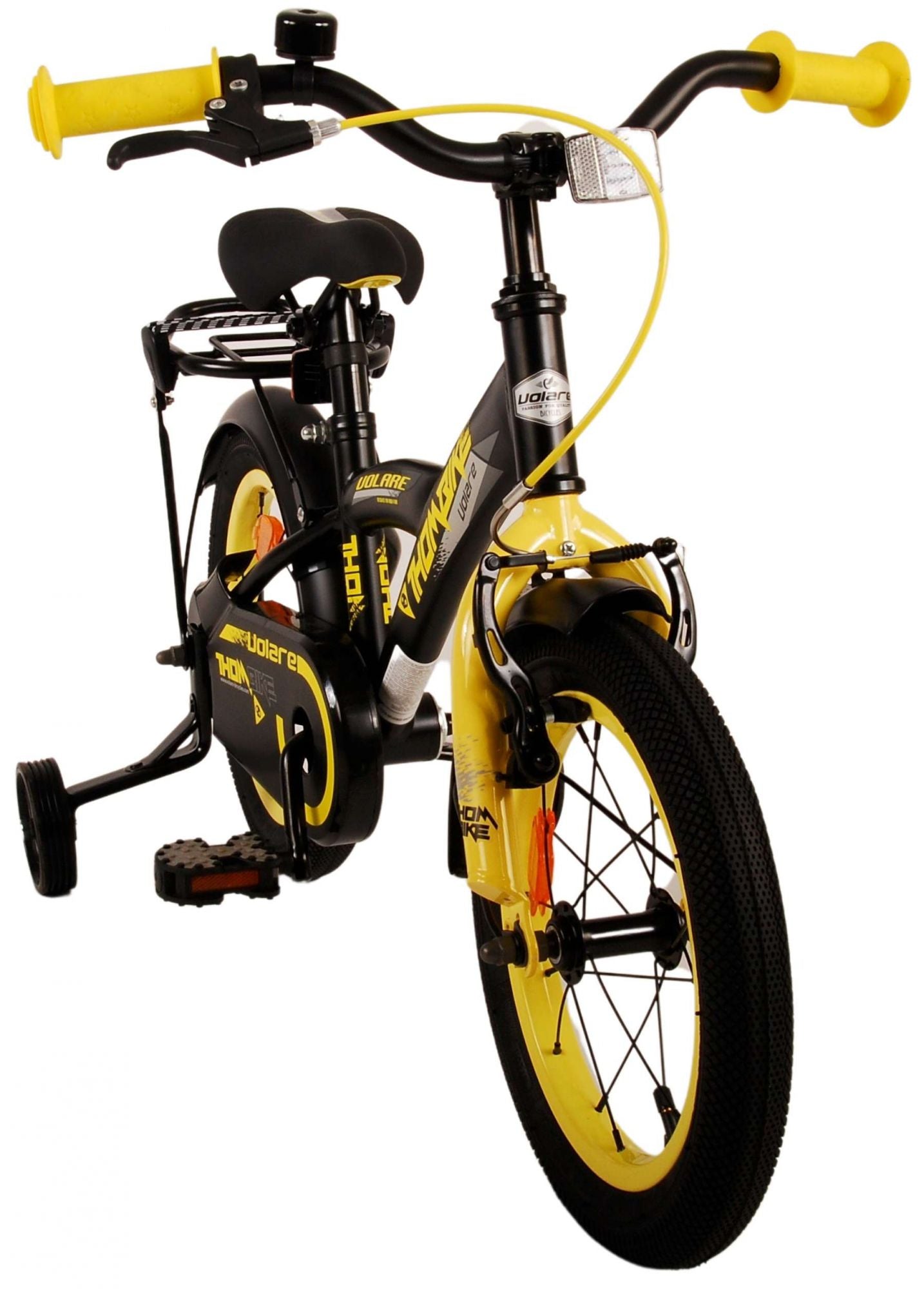 Volare Thombike Barncykel 14 tum, Svart Gul - Lilla Cykelbutiken