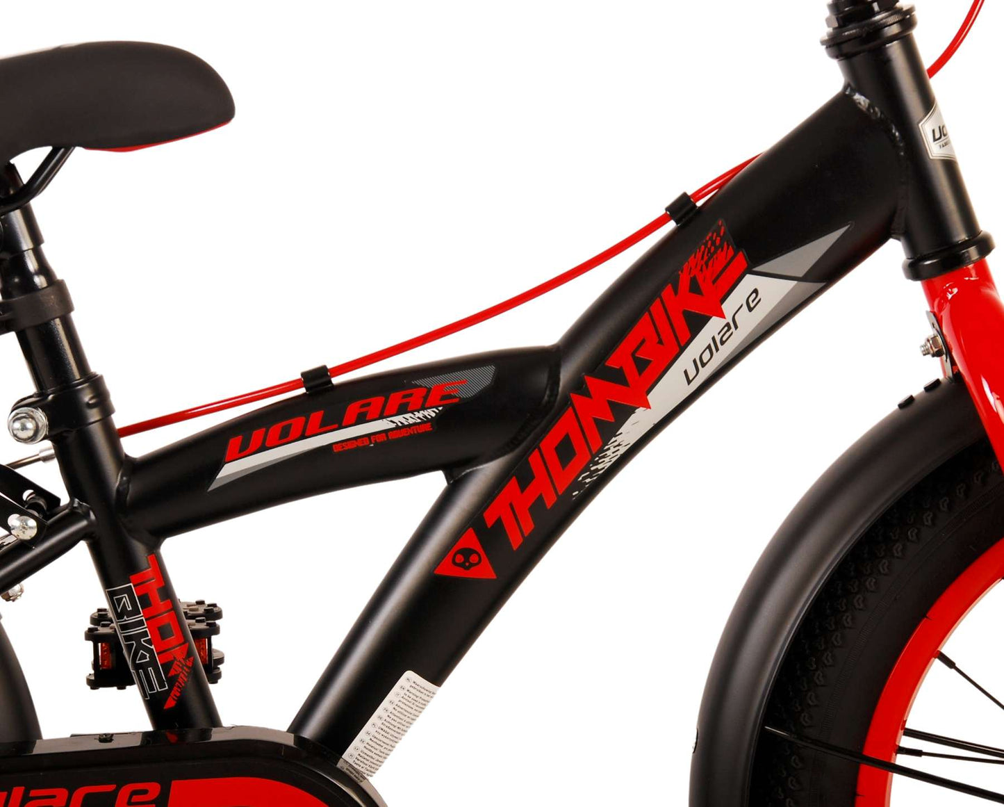 Volare Thombike Barncykel 16 tum, Svart Röd Två Handbromsar - Lilla Cykelbutiken