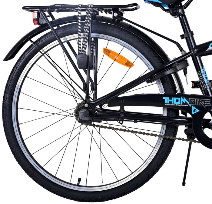 Volare Thombike Barncykel 24 tum, Svart Blå 3 Växlar - Lilla Cykelbutiken