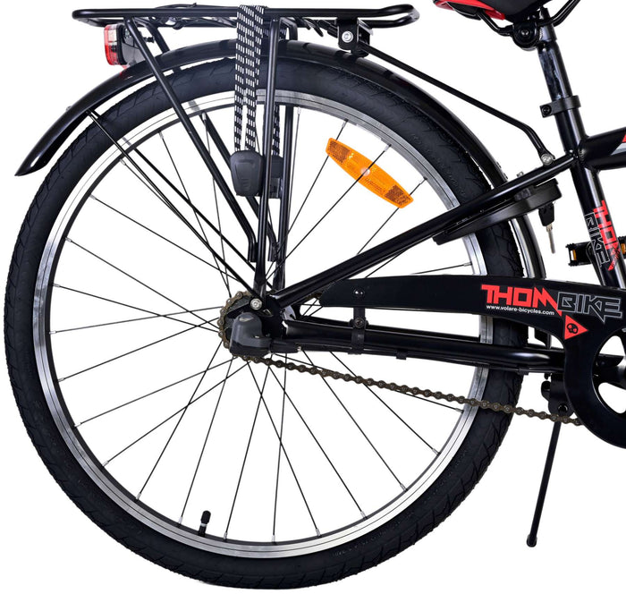 Volare Thombike Barncykel 24 tum, Svart Röd 3 Växlar - Lilla Cykelbutiken