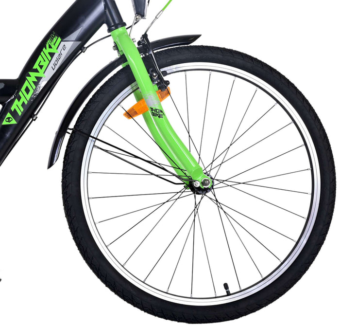 Volare Thombike Barncykel 24 tum, Grön Svart 3 Växlar - Lilla Cykelbutiken
