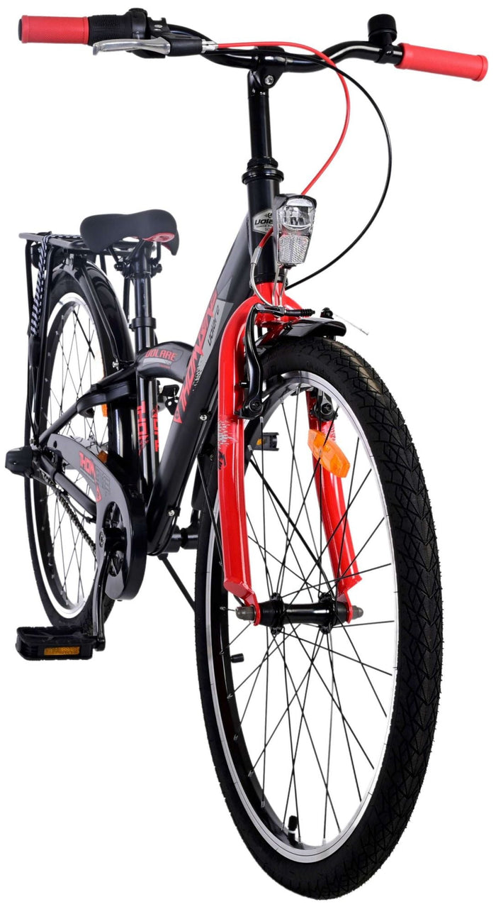 Volare Thombike Barncykel 24 tum, Svart Röd 3 Växlar - Lilla Cykelbutiken