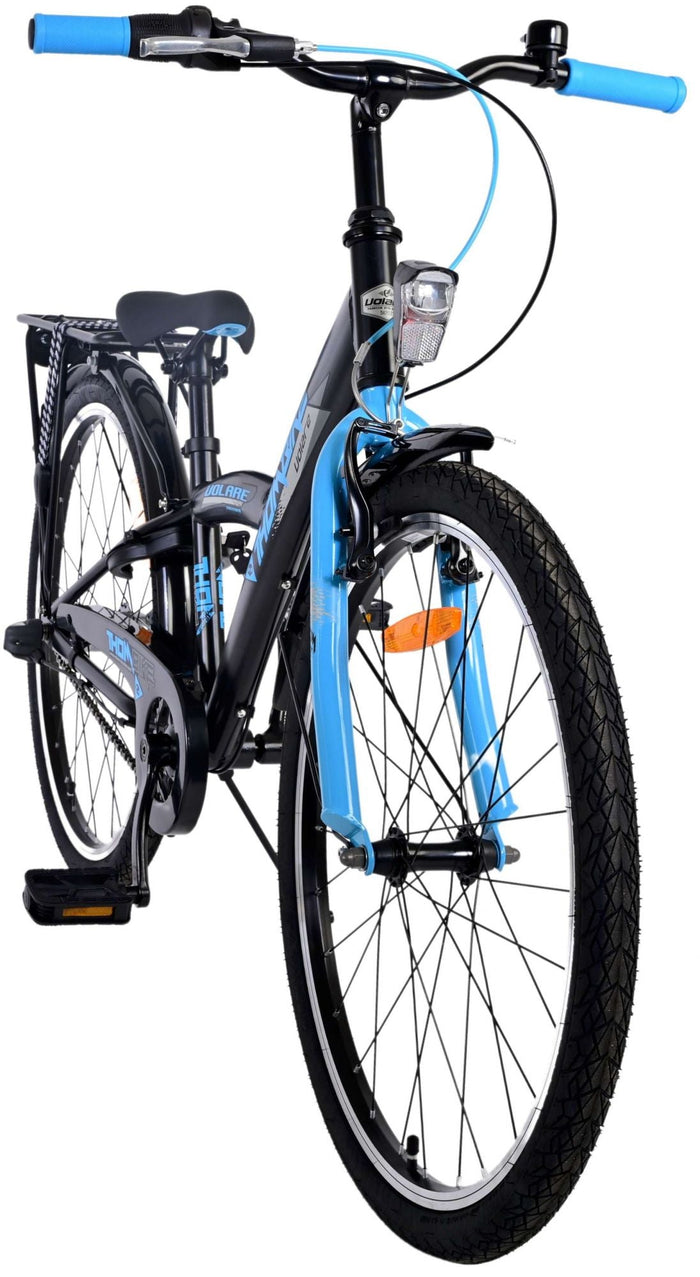 Volare Thombike Barncykel 24 tum, Svart Blå 3 Växlar - Lilla Cykelbutiken