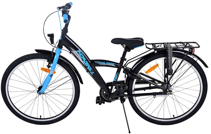 Volare Thombike Barncykel 24 tum, Svart Blå 3 Växlar - Lilla Cykelbutiken