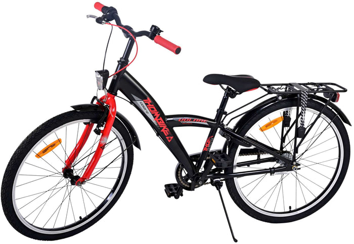 Volare Thombike Barncykel 24 tum, Svart Röd 3 Växlar - Lilla Cykelbutiken