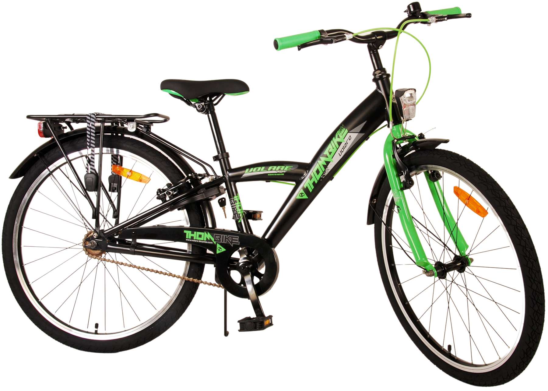Volare Thombike Barncykel 24 tum, Svart Grön Två Handbromsar - Lilla Cykelbutiken