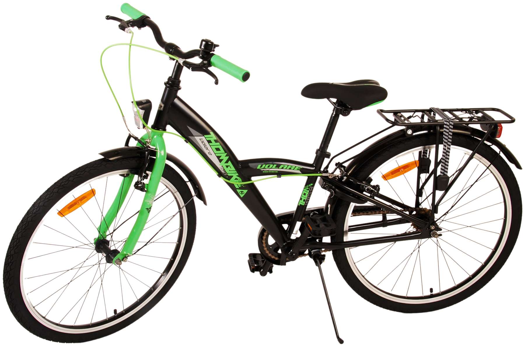 Volare Thombike Barncykel 24 tum, Svart Grön Två Handbromsar - Lilla Cykelbutiken