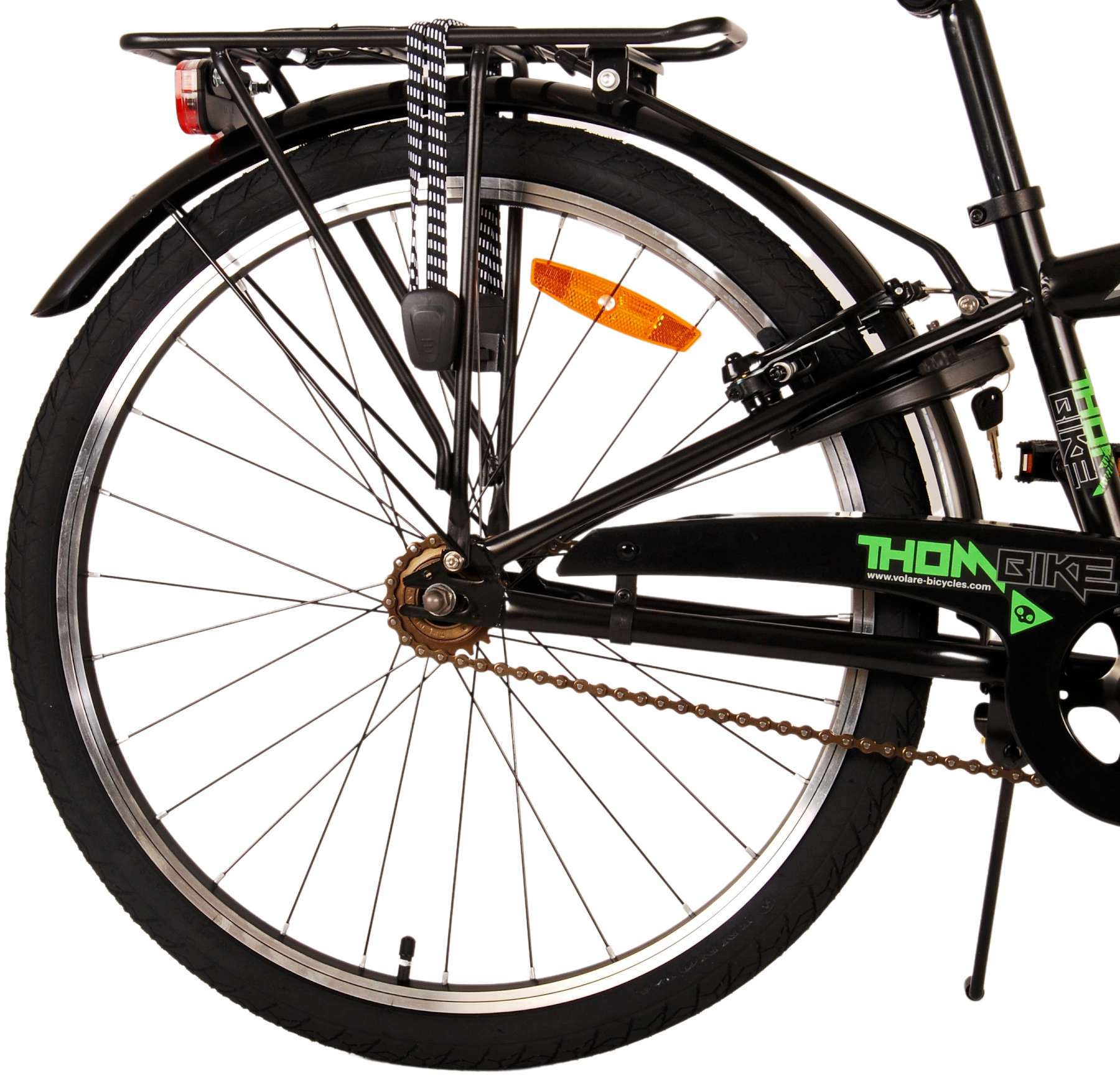 Volare Thombike Barncykel 24 tum, Svart Grön Två Handbromsar - Lilla Cykelbutiken